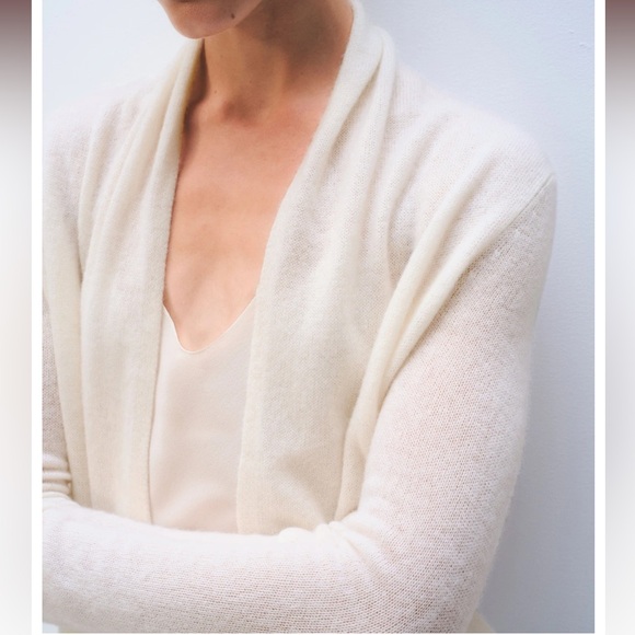 New White + Warren 100% Cashmere Trapeze Cardigan in Pearl White size small - Picture 3 of 13